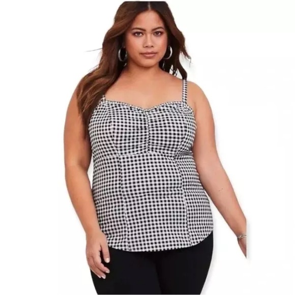 torrid Tops - Torrid Black White Gingham Plaid Poplin Cami Sweetheart Tank Top Zip Back Size 2